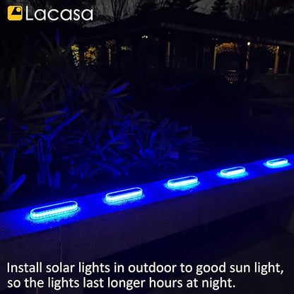 Lacasa Solar Dock Lights Marine 4-Pack - Solar Powered Blue LED Deck & Step Lights, IP68 Waterproof for Patio, Walkway, Pathway, Backyard