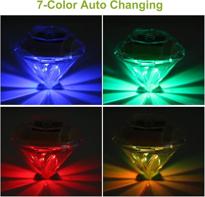 4 Pack LED Solar Lights, Outdoor Decorations 7-Color Changing LED Diamond Solar Light, Stainless Steel Stake Pathway Lights for Garden Path Walkway Patio Lawn Yard Christmas Halloween Decorations