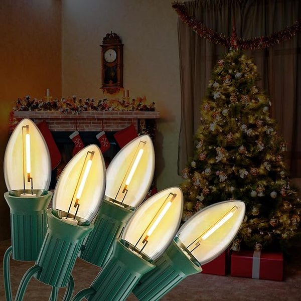 25FT C7 Christmas Lights Outdoor, Warm White LED String Lights with 25 Clear Bulbs for Roof Line, Fence, Xmas Trees | Lumora