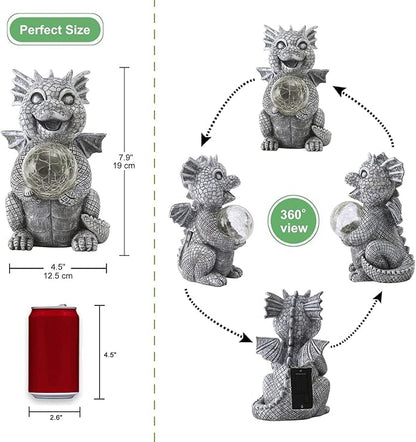 Qeeman Solar Dragon Garden Decor Statues: Patio Porch Balcony Yard Art Lawn Ornaments Outdoor Outside Decorations - Birthday Gifts for Mom Grandma Women