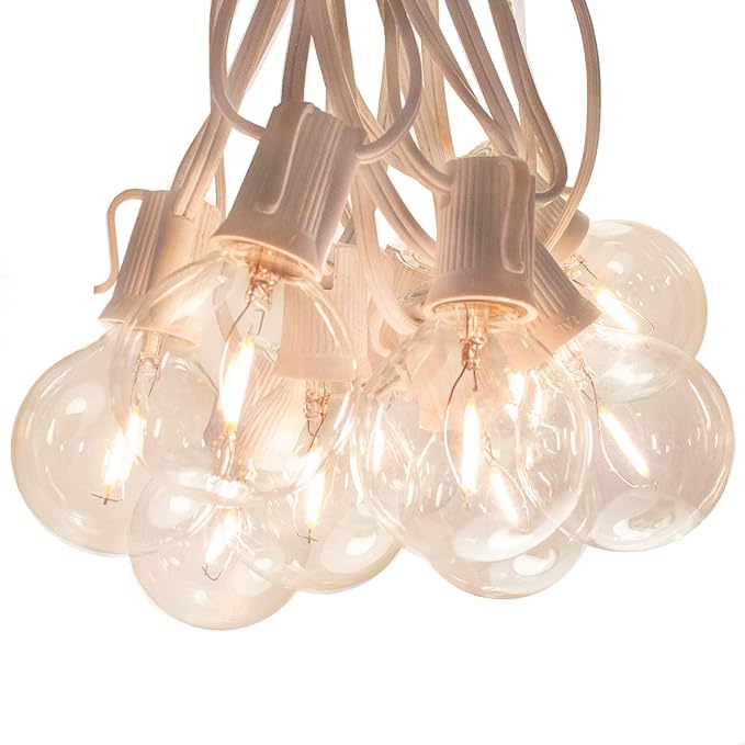 Hometown Evolution, Inc. LED Warm White Outdoor Patio String Lights (10 ft, LED Filament G50 Clear - White Wire - 2" .6 Watt Bulbs)
