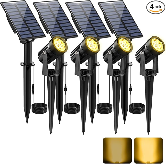 Solar Spot Lights Outdoor, Solar Landscape Spotlights IP65 Waterproof 9.8ft Cable, Auto On/Off Outdoor Wall Lights | Lumora