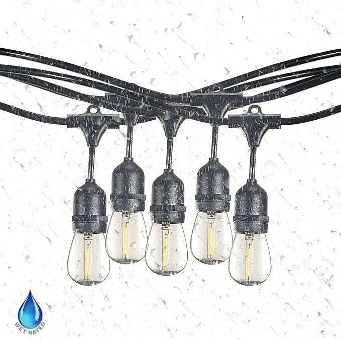 Diodesy- 48Ft LED Outdoor String Lights with S14 Shatterproof Bulb & 15 Hanging Socket Commercial Grade E26 Medium | Lumora