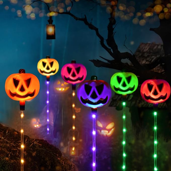 Homeleo Set of 6 Solar Pumpkin Pathway Lights for Halloween Decorations Outdoor, Color Changing Outdoor Lights | Lumora