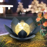 Huaxu Solar Lights Outdoor Garden Decor Crackle Glass Globe Lotus Flower Gray Metal Waterproof Light for Patio | Lumora