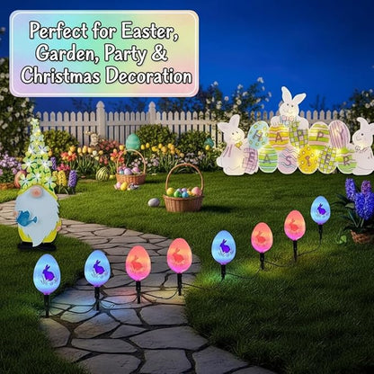 Solar Easter Egg Lights Outdoor Decorations 8 Modes Waterproof Garden Path Lights for Yard Decoration with 10 Eggs