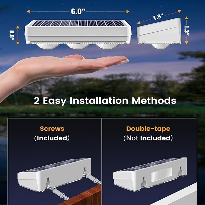 Solar Fence Lights Outdoor,1300mAh, 12pack,Warm/Natural/Cool White,IP65 Waterproof,Fence Lights Solar Powered,Solar Lighting for Deck, Backyard, Railing(White)