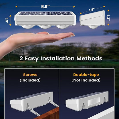 Solar Fence Lights Outdoor,1300mAh, 12pack,Warm/Natural/Cool White,IP65 Waterproof,Fence Lights Solar Powered,Solar Lighting for Deck, Backyard, Railing(White)