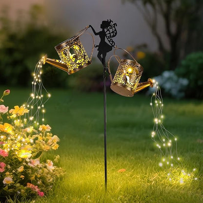 ZKLiLi Christmas Solar Watering Can Lights Outdoor, IP65 Waterproof Metal Garden Decor with one Pole Two Light - Hanging Patio Lawn Pathway Decoration Gift for Backyard,Lawn,Patio
