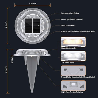 Solar Deck Lights,12 Pack Driveway Dock Light 2 Colors in 1 Solar Powered Lights Outdoor IP68 Waterproof Driveway Marker for Warning Step/Garden/Sidewalk/Pathway/Yard (Warm White & Cool White)