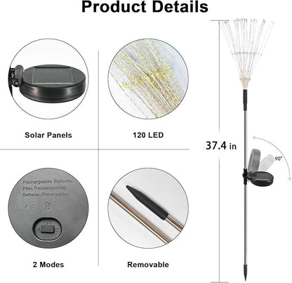 Solar Garden Lights Outdoor, 6 Pack 120 LED Twinkling Firework Lights Decorative with 2 Modes, Outdoor Waterproof Solar Starburst Light for Outside Yard Pathway Garden Decor, White