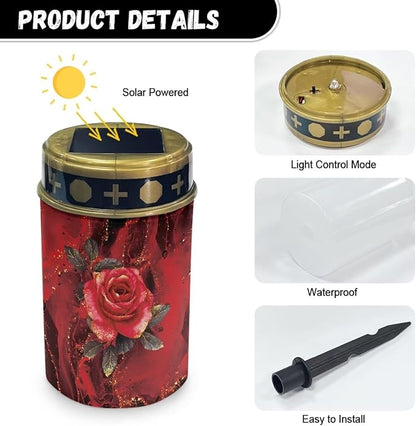 Red Rose Solar Lights Outdoor Decorative Solar Garden Lights Solar Outdoor Pathway Lights LED Solar Powered Light Landscape Solar Light Read Light Flameless Candle