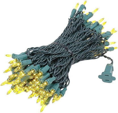 Novelty Lights 50 Feet 100 Bulbs Traditional Incandescent Mini Lights, Yellow on Green Wire with 6" Spacing, Commercial Grade and UL Listed for Indoor/Outdoor Use, End-to-End Connectable