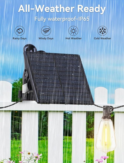 Brightever 36FT Solar String Lights Outdoor Waterproof with Remote, 12+1 Shatterproof ST38 LED Bulbs, Warm White & 3 Lighting Modes, Dimmable Outdoor Solar Lights for Patio, Camping, Party