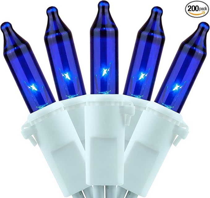 YULETIME 200 Blue Christmas Lights, Pack of 2 Sets 33 Feet 100 Count UL Certified Incandescent String Lights (Blue - White Wire)