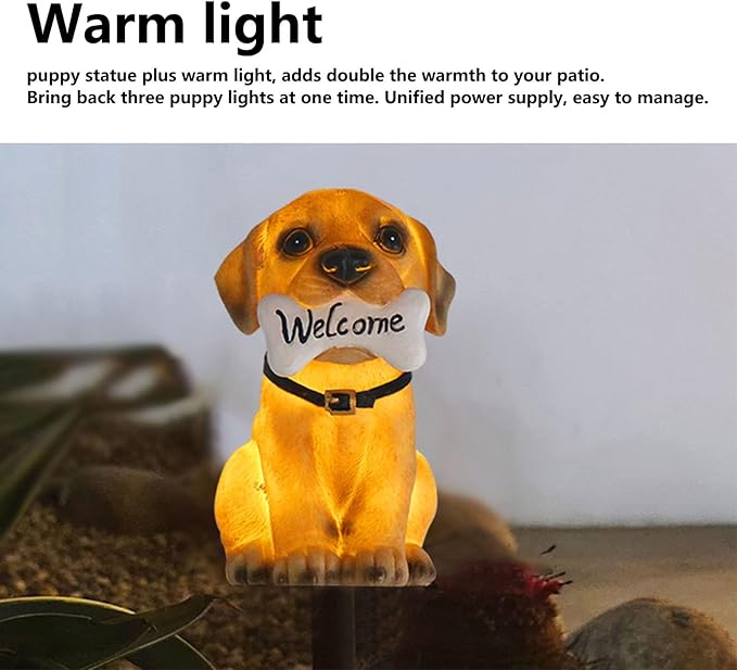 JEOZBM Solar Pathway Lights Decorative, Dog Statue Welcome LED Landscape Lights, Solar Powered Outdoor Garden Lights for Lawn Patio