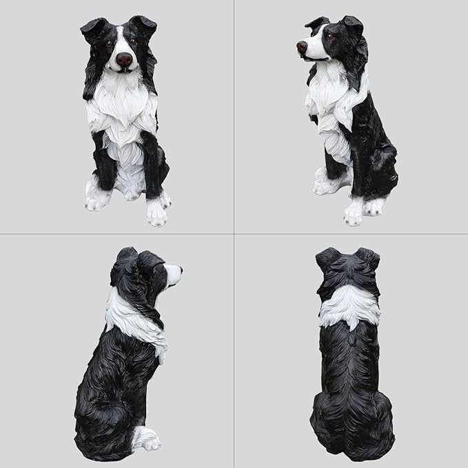 Outdoor Border Collie Dog Statue with Interchangeable Welcome Sign and Detachable Solar Lantern –LED Light Garden Dog Sculpture Décor, Cute Puppy Design for Yard, Porch, Gift
