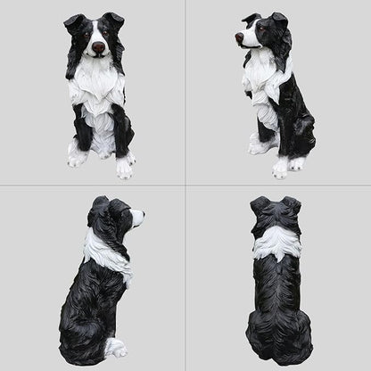 Outdoor Border Collie Dog Statue with Interchangeable Welcome Sign and Detachable Solar Lantern –LED Light Garden Dog Sculpture Décor, Cute Puppy Design for Yard, Porch, Gift