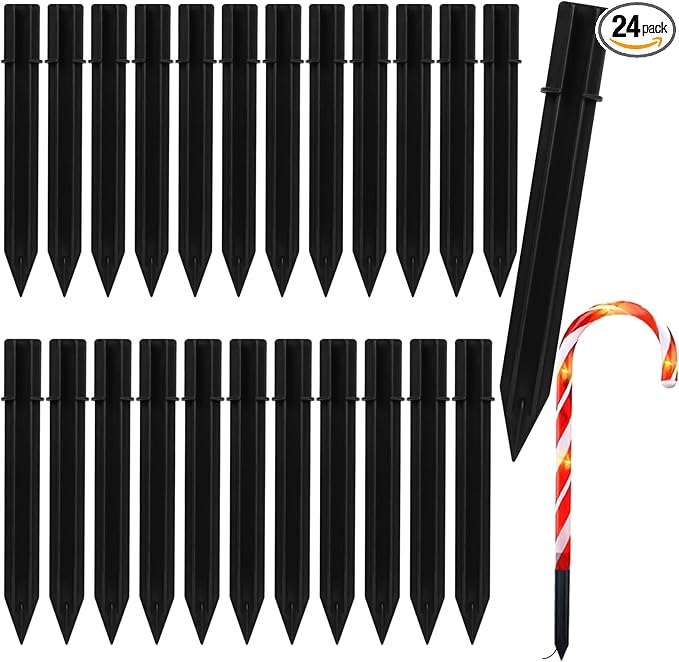 24 Pcs Replacement Stakes for Christmas Candy Cane Lights Outdoor, Pathway Markers Lights Spike Replacer for Pathway Lights Accessories (0.68'*6.05')