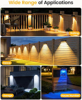 Solar Fence Lights 4 Pack, Warm White, Cool White and RGB Color Glow LED Outdoor Lighting, IP65 Waterproof Outdoor | Lumora