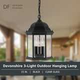 DESIGNERS FOUNTAIN 3-Light Devonshire Hanging Lamp, 10 Inch Outdoor Lantern Lighting Fixture, Clear Glass Lighting | Lumora
