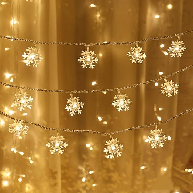 WesGen Christmas Lights,Color Change Snowflake String Lights Battery Operated Waterproof 20ft, 40LED for Xmas Garden Patio Bedroom Party Decor Christmas Decorations,Eight Modes, Warm White & White