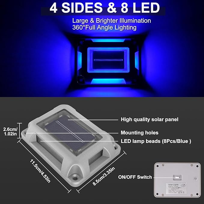 Solar Deck Lights Driveway Dock Lights- 8 Packs Waterproof 1200mAh Solar Powered Outdoor LED Aluminum Dock Lighting | Lumora