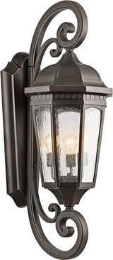 Kichler Courtyard 40.50" 3 Light Outdoor Wall Light with Clear Seeded Glass in Rubbed Bronze | Lumora