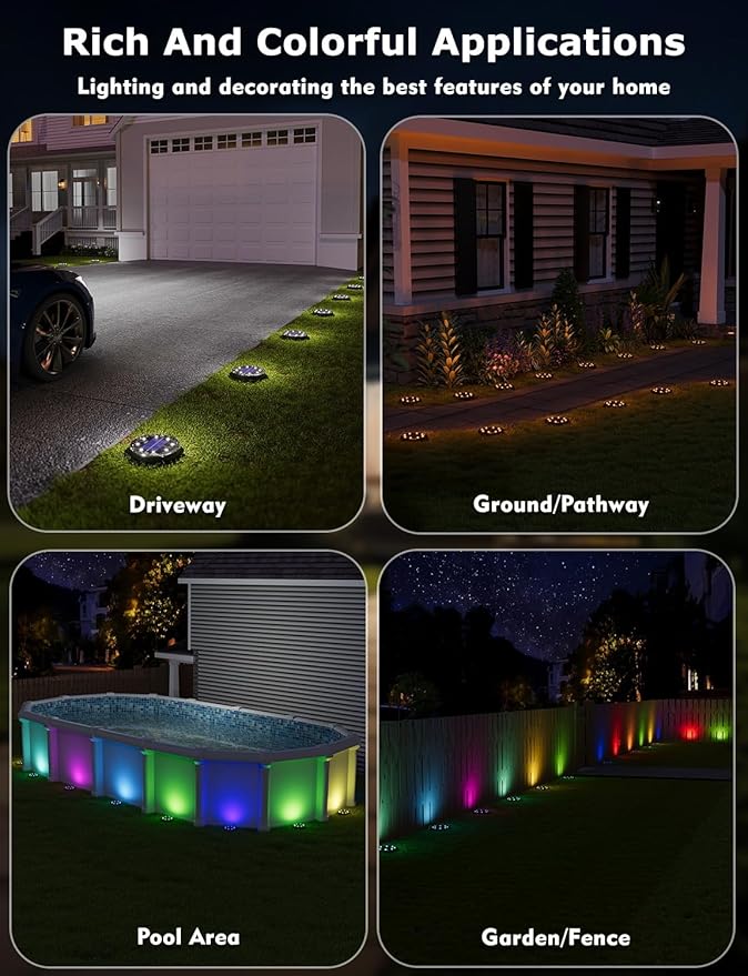 Color Changing Solar Ground Lights with 33ft Long Distance Remote Control - Flat Solar Lights Outdoor Waterproof | Lumora