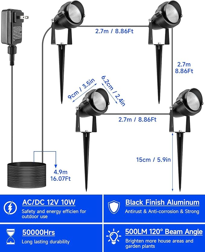 Christmas Spotlights Outdoor, 20W Color Changing Landscape Lighting with Remote & Timer (4H/6H/8H), IP65 Waterproof Aluminum RGB Spot Lights for Yard, House, Garden, Pathway Decor (4 Lights)