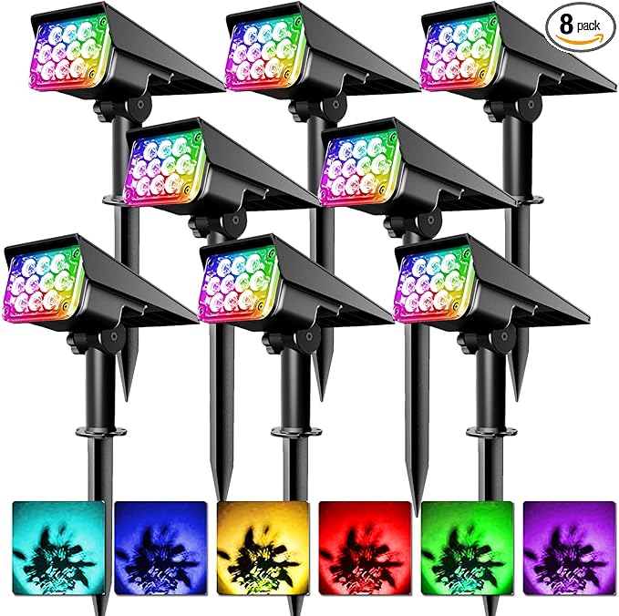 T-SUNUS 8 Pack Solar Color Landscape Spotlights, IP65 Waterproof Solar Powered Spot Light Wall Lights, 2-in-1 | Lumora