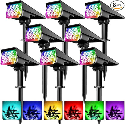 T-SUNUS 8 Pack Solar Color Landscape Spotlights, IP65 Waterproof Solar Powered Spot Light Wall Lights, 2-in-1 Outdoor Solar Landscaping Light for Yard Garden Driveway Porch Walkway Pool Patio