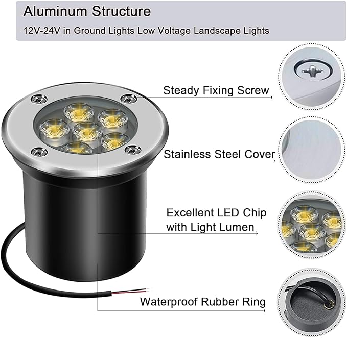 Low Voltage Landscape Light Outdoor In-Ground Well Lights with Connectors 6W 12V-24V IP67 Waterproof LED Landscape | Lumora