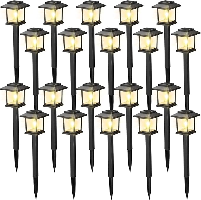 20 Pack Solar Pathway Outdoor Lights Waterproof IP55 House Shape Solar Walkway Garden LED Lights Decoration for Yard Patio Landscape Outside Lawn Driveway