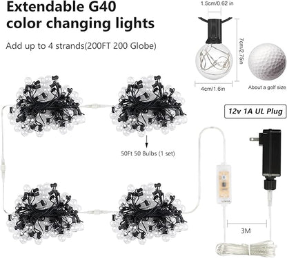 OMIKA 50FT Outdoor String Lights, Patio Light Outdoor Waterproof with 50+2 Shatterproof Dimmable G40 Bulbs, Color Changing LED Outside Light Connectable Hanging Lights for Pergola Backyard Party