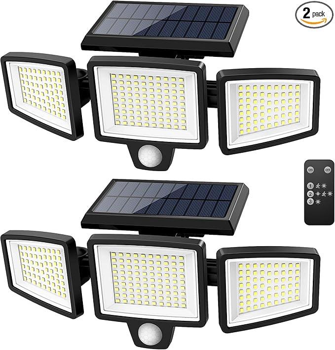 Tuffenough Solar Outdoor Lights 2500LM 210 LED Security Lights with Remote Control,3 Heads Motion Sensor Lights | Lumora