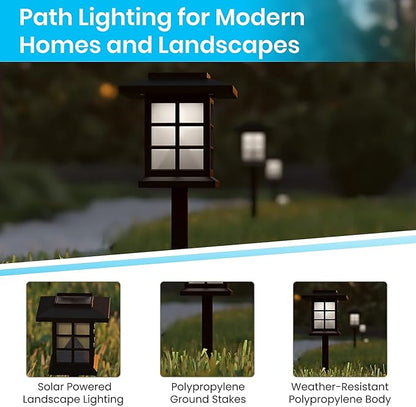 Flash Furniture Halsey Lantern Style LED Solar Lights - All-Weather Black Outdoor Solar Powered Lights - Landscape Lighting for Pathway, Garden, & Yard, 4x4x16, 8 Pack