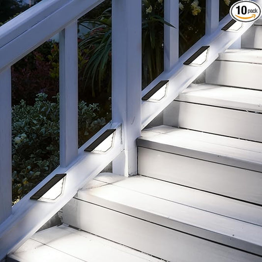 SOLPEX 10 Pack Four-Sided Illumination Solar Step Lights for Outside, Solar Stair Lights Outdoor, Solar Railing Lights Outdoor Waterproof with 33 LEDs for Steps, Stair, Deck, Porch (Cold White)