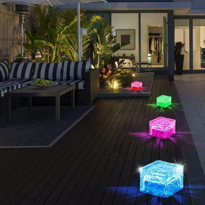 2 Pack Solar Path Ice Cube Lights Outdoor, Waterproof Garden Glass Path Light Solar Ice Light Crystal Brick Landscape Light (Multicolor)