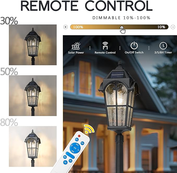 Emliviar 85.4" Black Solar Powered Street Light Fixture for Pathway with Remote - Outdoor Security Flood Light | Lumora