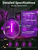 SUNSGNE G40 LED Purple Lights Outdoor, 25 Feet Halloween Purple String Lights with 25 Count Bulbs for Halloween | Lumora