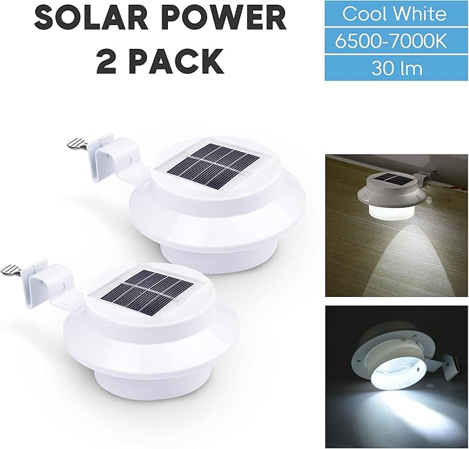Yescom Solar Gutter Light Outdoor Waterproof 3 LED Deck Fence Lights with Bracket Wall Garden Stair Step Yard White | Lumora