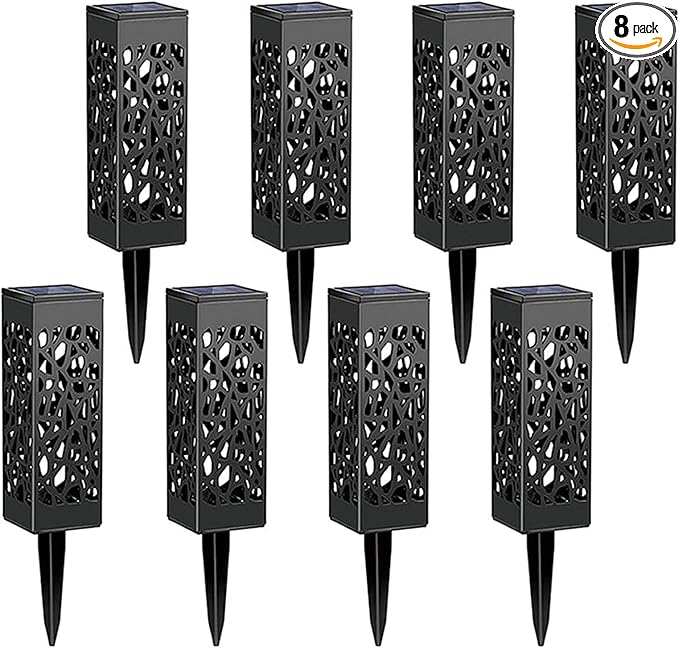 Outdoor Solar Powered LED Garden Lights Landscape Lighting Waterproof Stake Path Lights for Patio Yard Backyard Lawn Terrace Pathway Sidewalk Pathway Walkway Driveway Decorations 8 PCS Warm White