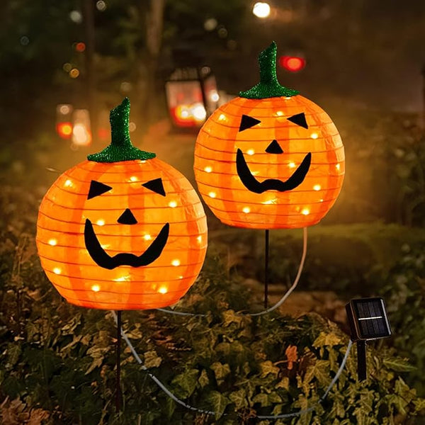 Solar Halloween Pumpkin LED Lights, Set of 2 Big Pumpkin Stake Lights 2 Modes for Outdoor Halloween Pathway Yard | Lumora
