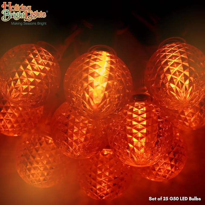 Holiday Bright Lights G50 Faceted Orange LED Bulbs - Waterproof Outdoor, Shatterproof Patio Decor Bulb (25 PK) | Lumora