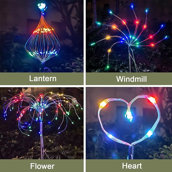 Solar Garden Firework Lights Outdoor, 4 Pack 360 LED 8 Lighting Modes Waterproof Landscape Decorative Sparklers Twinkling Starburst Lights for Yard Pathway Walkway Christmas, Colorful