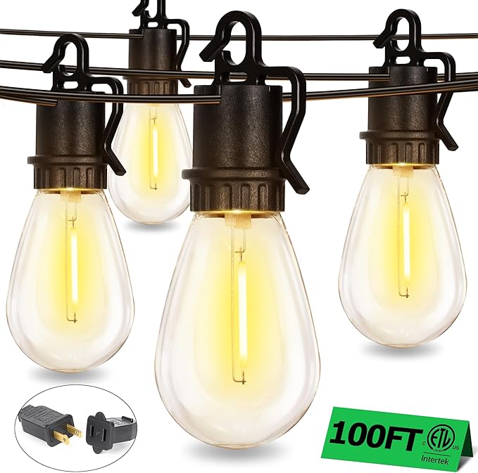 100FT Outdoor String Lights with 35 Shatterproof Patio Deals S14 Vintage Edison Bulbs E12 Sockets,2700K Dimmable | Lumora