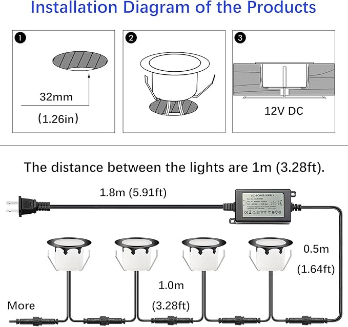 LED Outdoor Deck Lights Kits with Photocell, Φ1.77in Warm White 20 Pack Black, Low Voltage 12 Volt IP67 Waterproof, Electric Wired Recessed Stair Step Riser Landscape Lighting for Exterior Yard