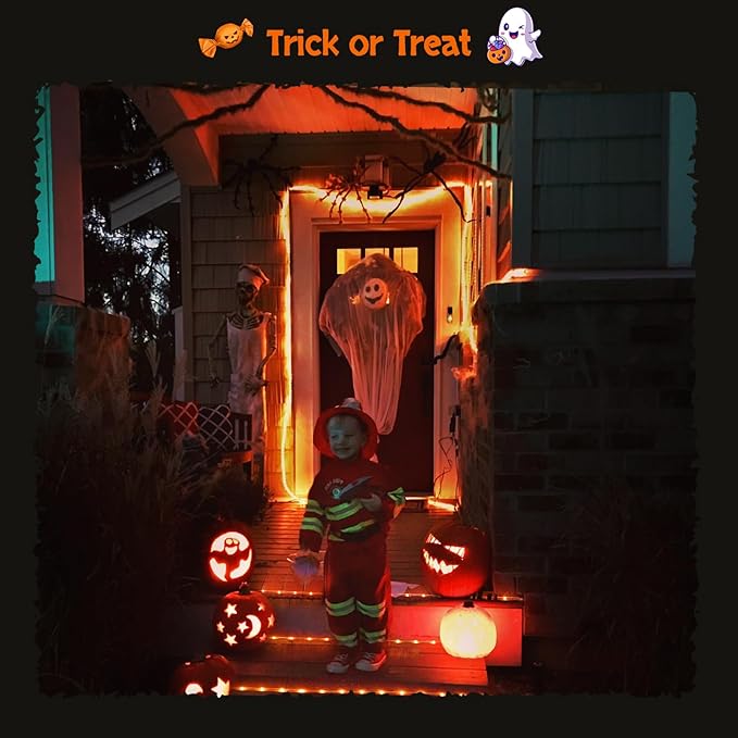 JMEXSUSS Orange Halloween Solar Lights, 66 ft 200 LED Rope Lights Outdoor Waterproof, PVC Tube Orange Christmas | Lumora