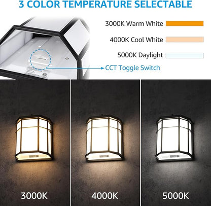 LEONLITE 3CCT Dusk to Dawn Outdoor Wall Light, LED Wall Sconce, 15W(100W Eqv.), Exterior Light Fixture Wall Mount, Frosted Wall Lantern for Porch, Patio, 1000lm, Aluminum, Waterproof